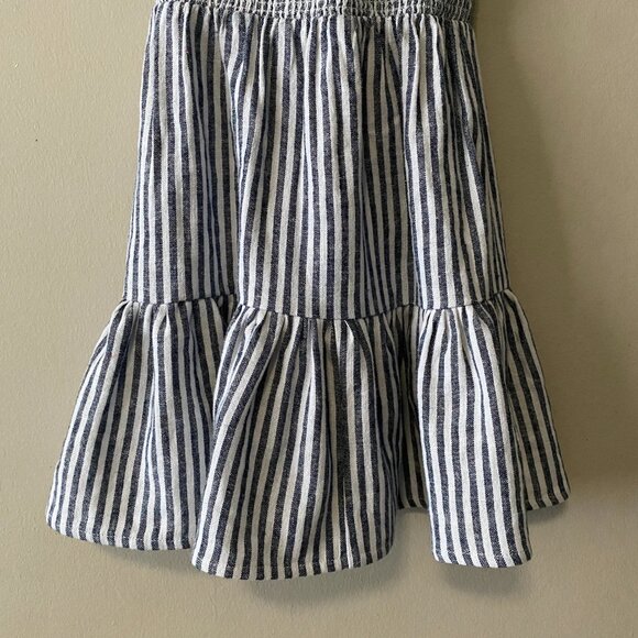 Handmade Children's Linen Rayon Navy Blue White Stripes Spaghetti Strap Dress - Picture 6 of 13